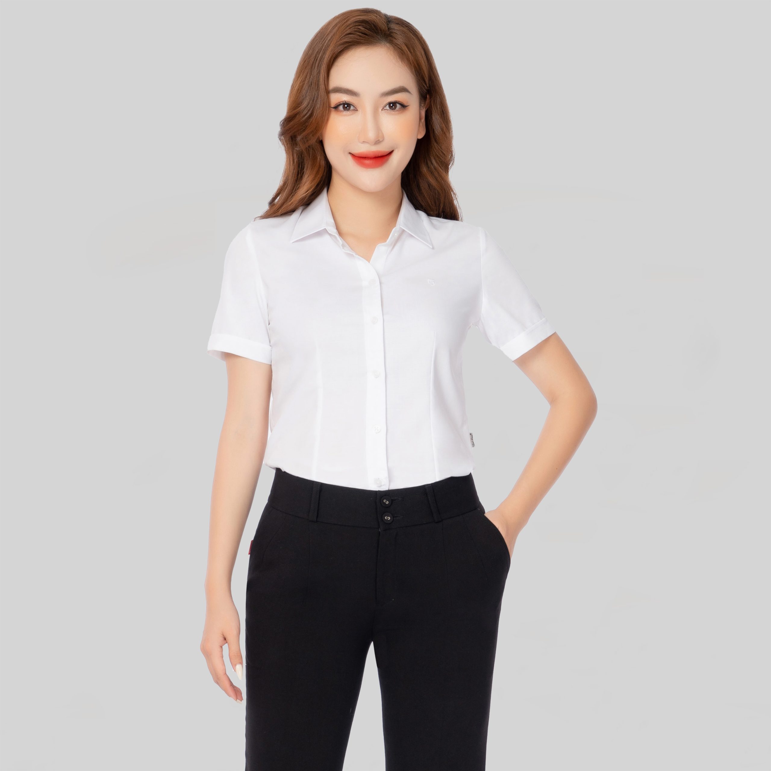 Áo sơ mi nữ công sở thiết kế ngắn tay vải sợi tre cao cấp nhiều màu Thái Hòa ASW0301-R11